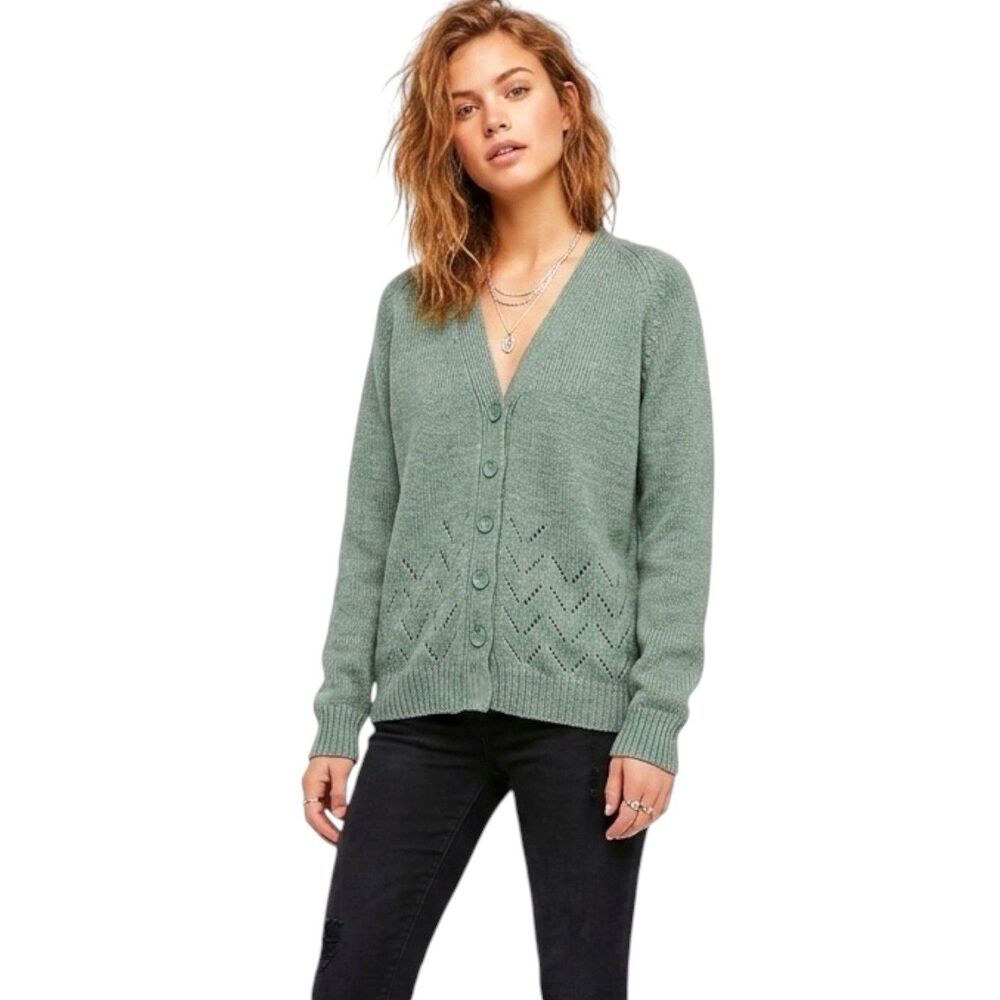 Womens Sweater Chunky Knit Cardigan Green Button Cottagecore Est Large